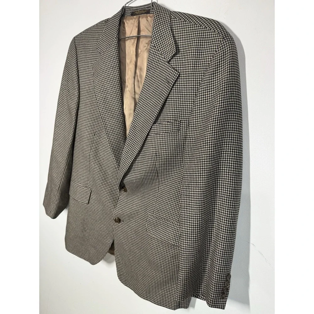 VTG Polo University‎ Club Ralph Lauren Blazer Blue Tan Check Wool Silk Blend 44R